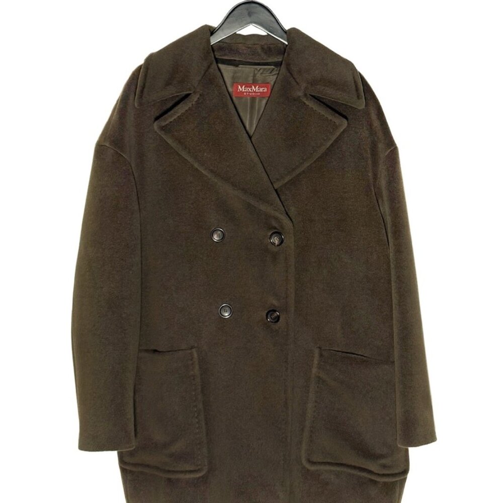 Max Mara Studio Gelada Khaki Brown Wool Peacoat